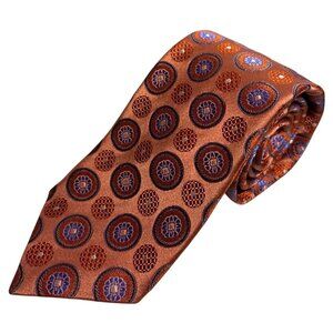 Principe Tie Mens Silk Orange & Blue Circular Pattern Necktie Made In Italy